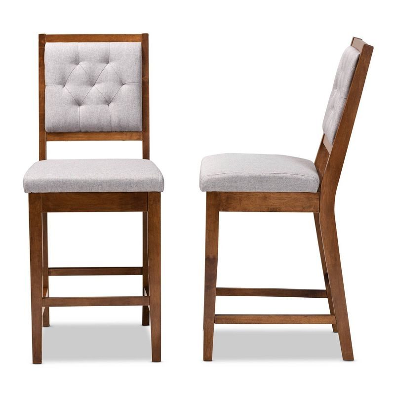 2pc Gideon Fabric Upholstered and Wood Counter Height Barstool Set Gray/Walnut Brown - Baxton Studio: Polyester, Fixed Height, Rectangle Shape