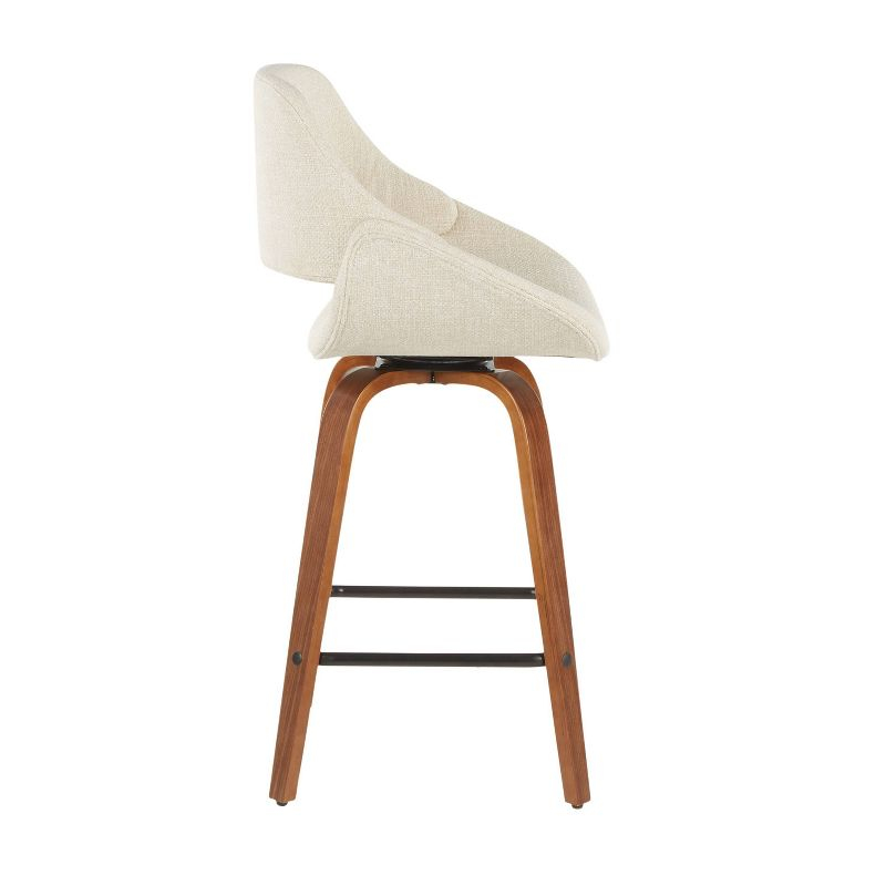 Set of 2 Fabrico Mid-Century Modern Counter Height Barstools Cream - LumiSource: Walnut Swivel Legs, Polyester Upholstery
