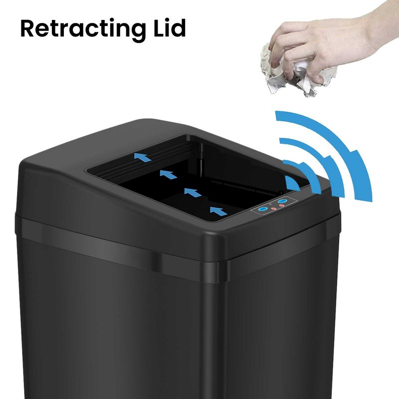 iTouchless Sliding Lid Sensor Kitchen Trash Can with AbsorbX Odor Filter 14 Gallon Black Stainless Steel