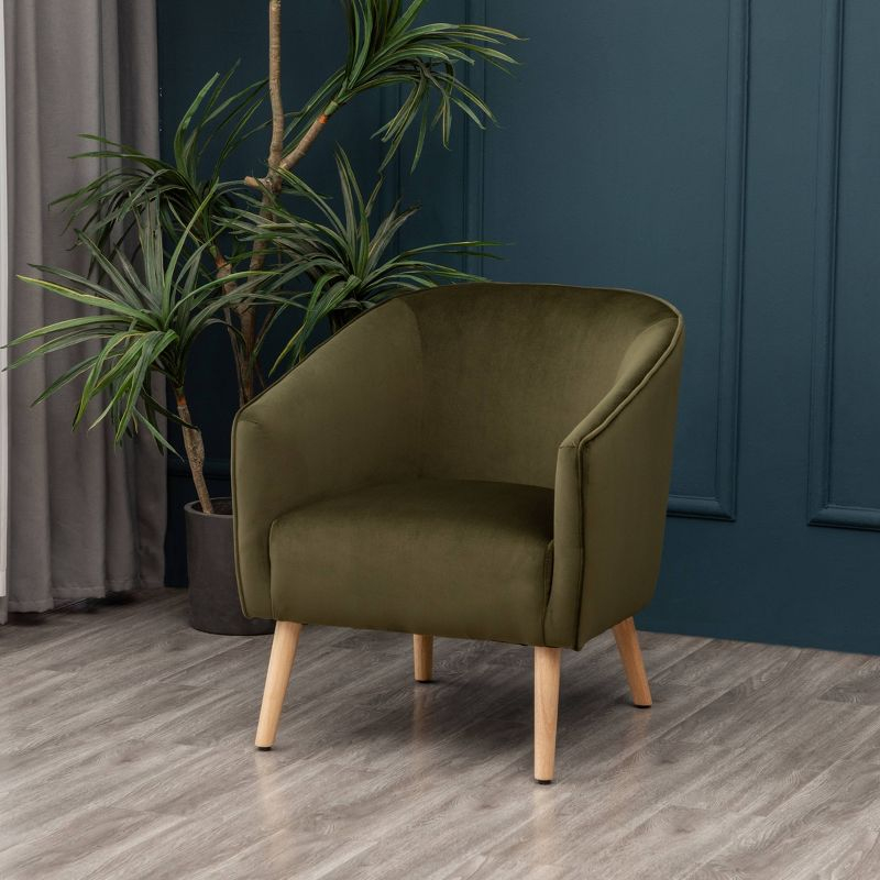 WOVENBYRD Modern Barrel Accent Chair Sage Green Velvet: Upholstered Luxury Glam Furniture, Plywood Frame