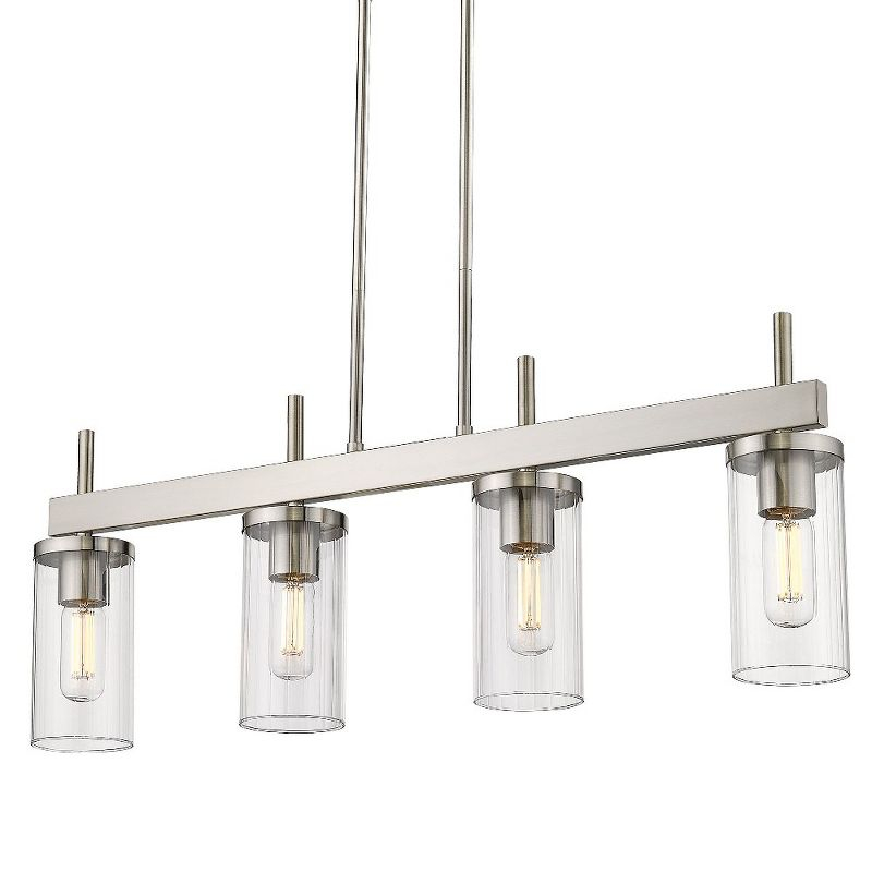 Golden Lighting Winslett 4-Light Linear Pendant in Pewter with Ribbed Clear Glass