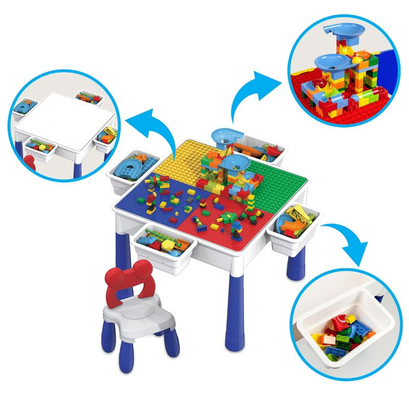 PICASSO-TILES 581 Pc Large Bricks Building Blocks with Marble Run, Table and Chair Activity Set for Kids 3+