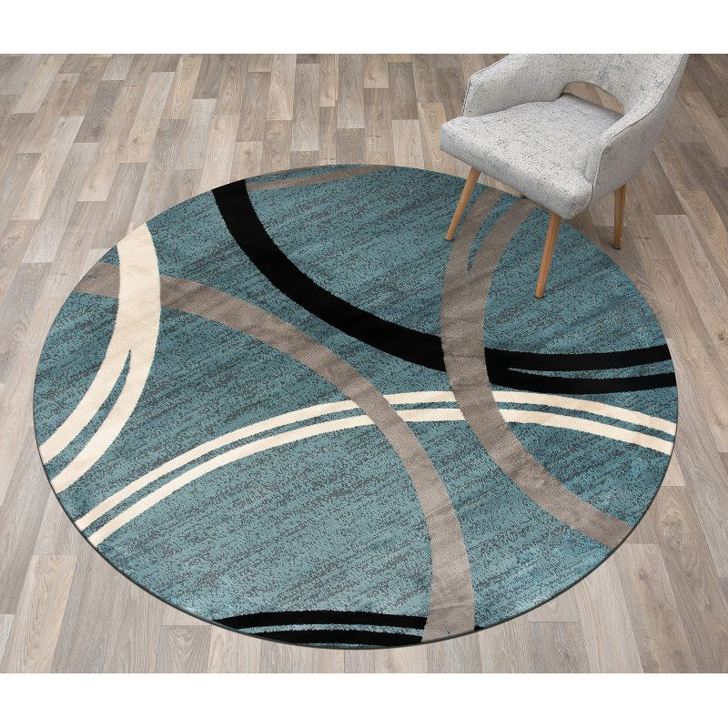 World Rug Gallery Contemporary Abstract Circles Design Area Rug - BLUE 8' Round