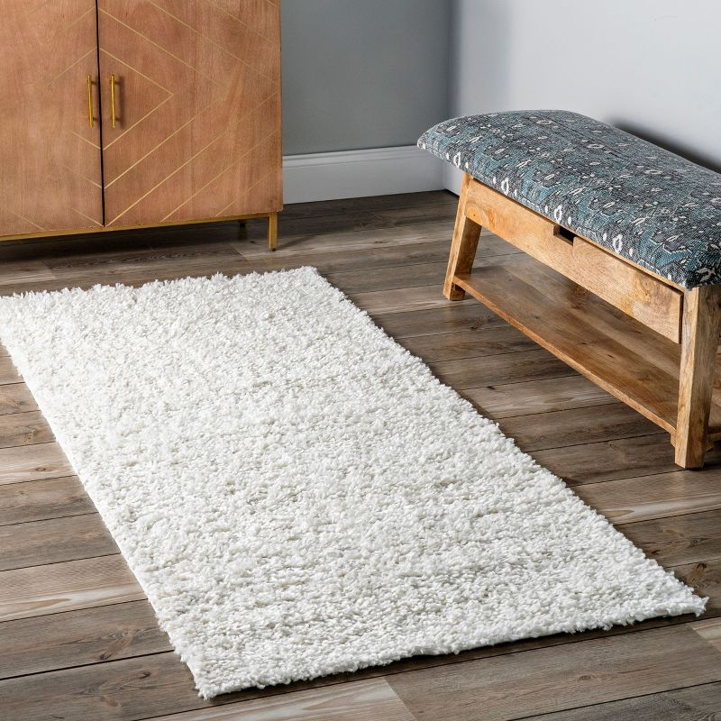 Nuloom Kara Solid 2x6 Runner Shag Indoor Area Rug for Living Room Bedroom Dining Room Nursery Entryway Hallway, Ivory