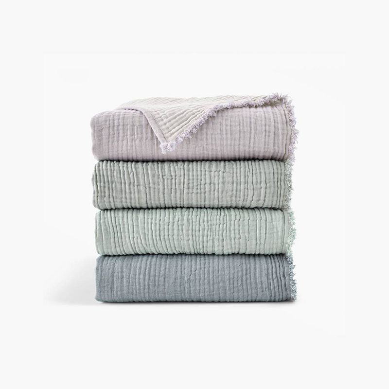 50"x60" Two Toned Organic Throw Blanket Beige - Truly Soft: Non-Woven, All Ages, Machine Washable
