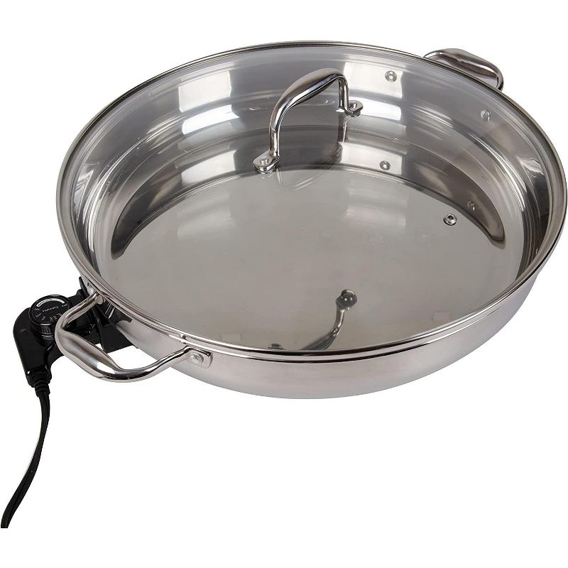 CucinaPro XL Electric 16" Skillet- 18/10 Stainless Steel Frying Pan w Lid and Handle, Round - Includes Recipe Guide- Great Gift for Cooks