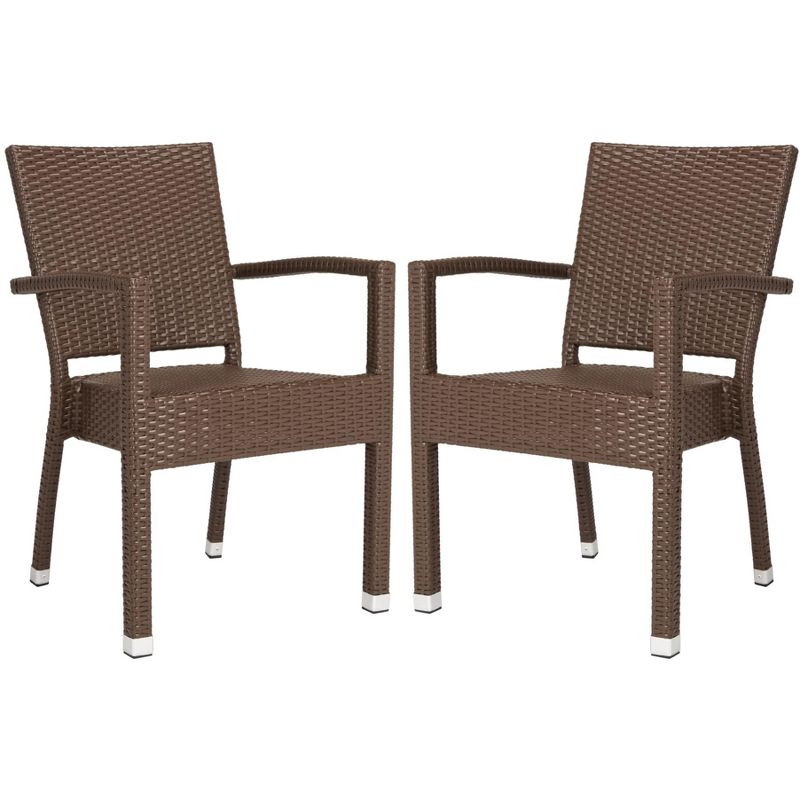 Kelda Stackable Arm Chair Indoor/Outdoor (Set Of 2) - PAT4004 - Brown - Safavieh
