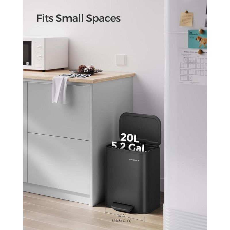 SONGMICS Kitchen Trash Can 5.2-Gallon (20L) Garbage Can with Lid Stainless Stee lSoft Close and Stays Open Inner Bucket  Ink Black