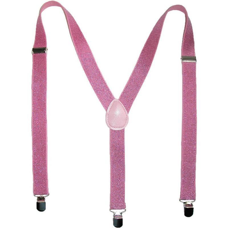 CTM Women's Elastic Glitter Clip-End Suspenders, Pink