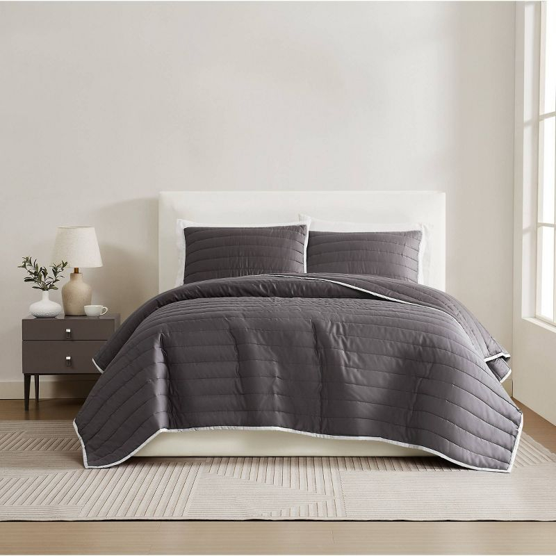 Christian Siriano 2pc Twin/Twin Extra Long Cotton Sateen Quilt Set Dark Gray