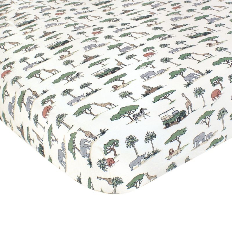 Hudson Baby Cotton Fitted Crib Sheet, Going On Safari, One Size