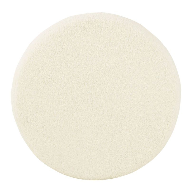 Cole Classics Round Storage Ottoman Flared Wood Leg Faux Sheepskin Cream - HomePop