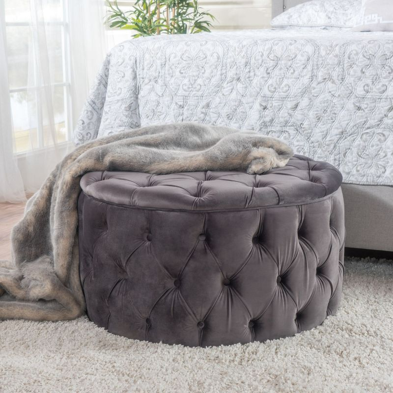 Zelfa New Velvet Ottoman Gray - Christopher Knight Home