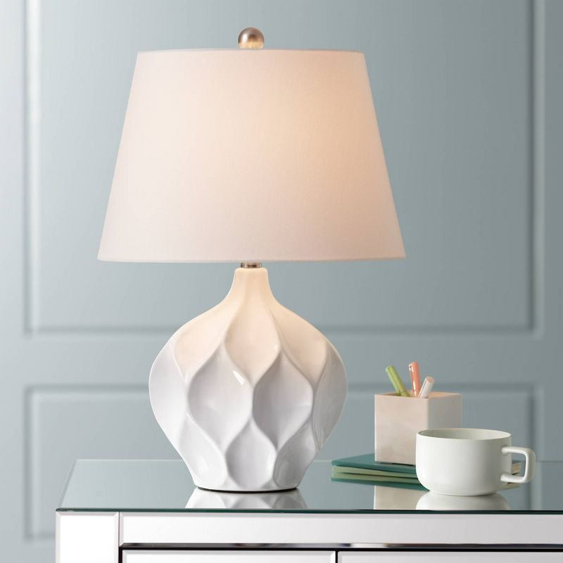 360 Lighting Dobbs Modern Mid Century Accent Table Lamp 22 1/2" High White Glaze Geometric Ceramic Oval Shade for Bedroom Living Room Bedside Office