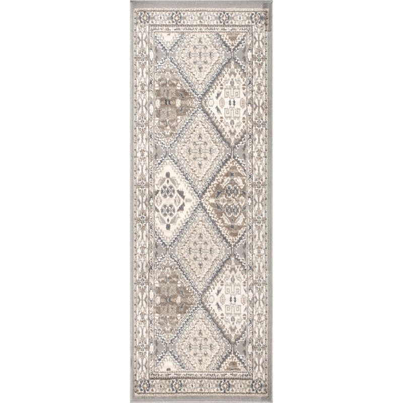 Nuloom 2x8 Becca Tiled Indoor Area Rug, Taupe, Faded Transitional Design, Stain Resistant, Bedroom, Living Room, Kitchen