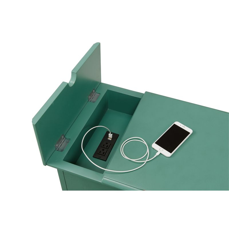 Elegant Chairside Table with Power Antique Teal Green - Martin Svensson Home