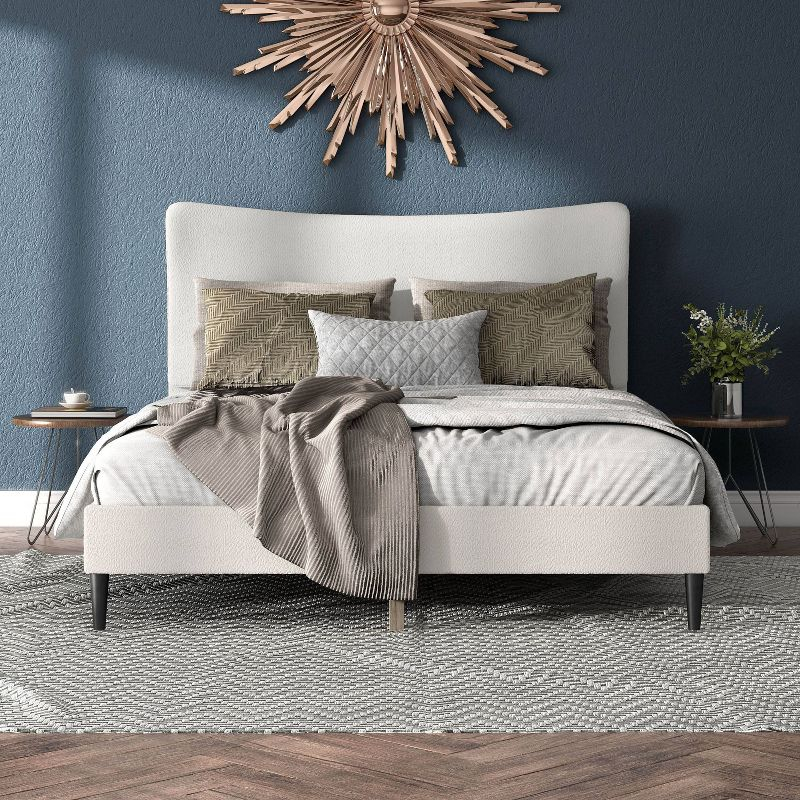 24/7 Shop At Home Queen Heartwild Modern Boucle Upholstered Wingback Platform Bed White