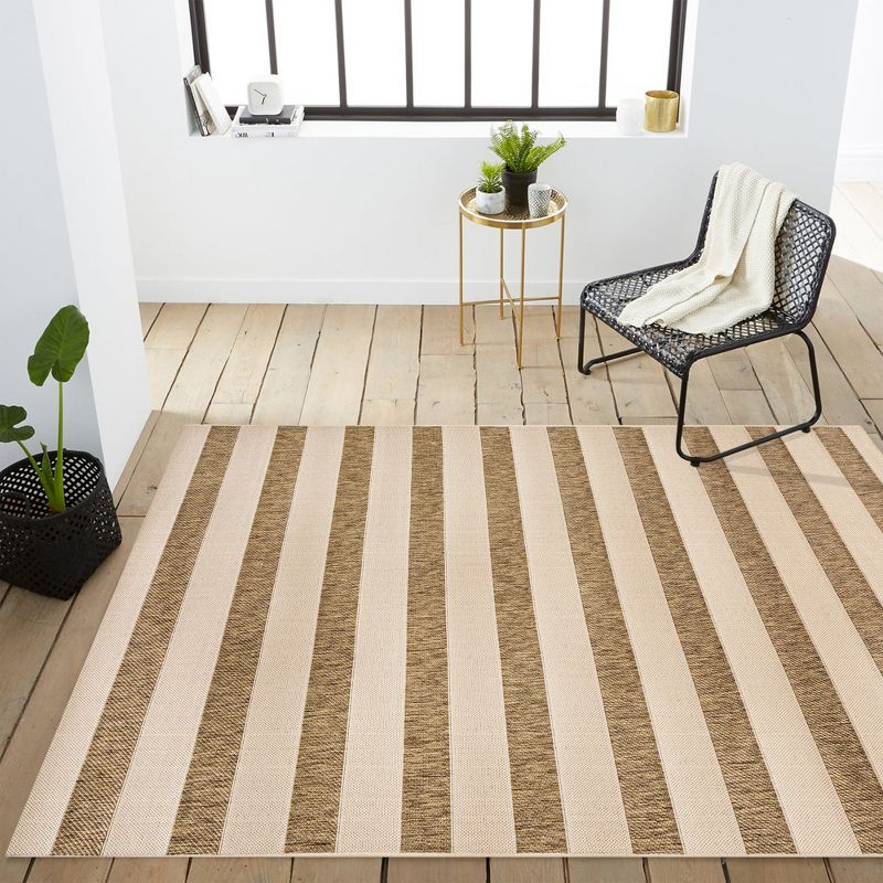 3'x5' Aveiro Wide Stripe Indoor/Outdoor Area Rug, Beige/Brown - JONATHAN Y