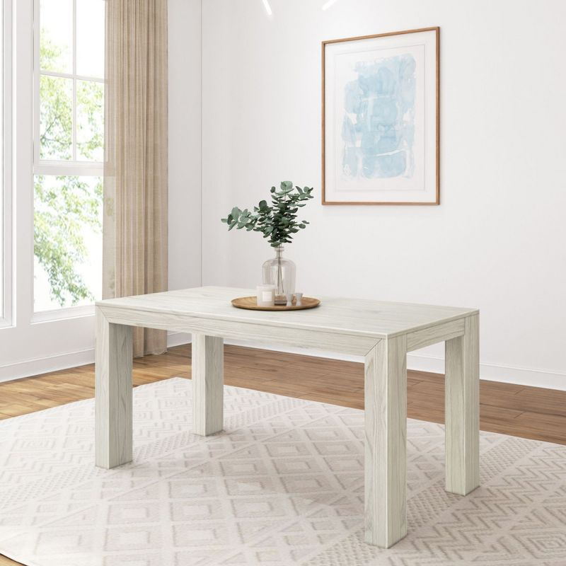 Plank+Beam 60" Modern Dining Table for 4, Solid Wood Rectangular Kitchen Table, White Wirebrush