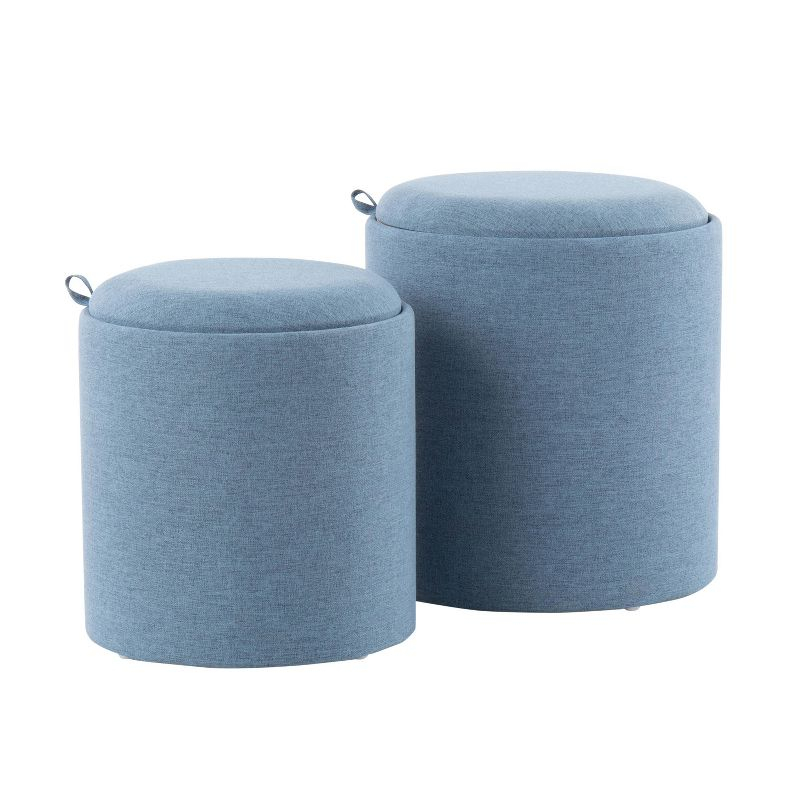 Tray Polyester Wood Contemporary Nesting Ottoman Set Blue/Natural - LumiSource: 2-Piece, Storage Compartment, No Assembly Required