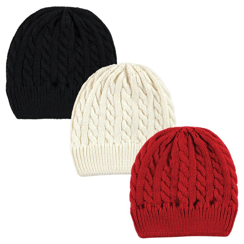 Hudson Baby Family Knitted Caps 3pk, Black Red, Youth