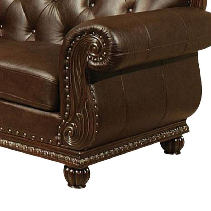 70" Anondale Sofa Espresso Top Grain Leather Match and Cherry Finish - Acme Furniture: Luxurious Loveseat, Nailhead Trim, Includes Accent Pillow