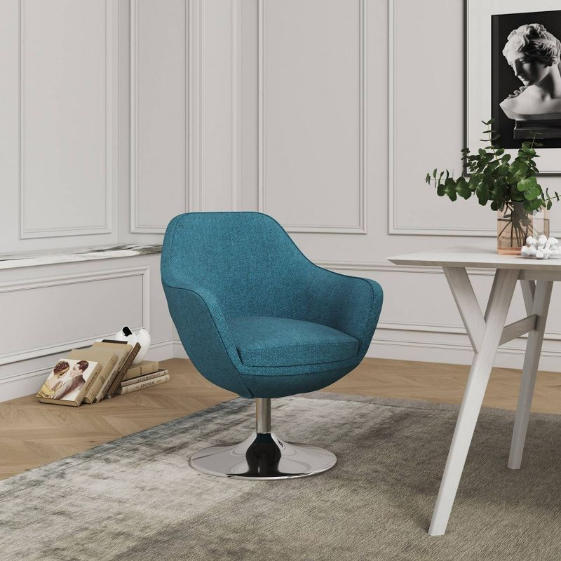 Manhattan Comfort Caisson Twill Swivel Accent Chair Blue: Chrome-Plated Finish, Removable Cushions