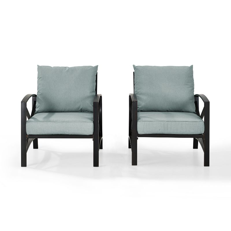 2pc Kaplan Outdoor Chair Set Mist - Crosley: Steel Frame Patio Seating with UV-Resistant Cushions