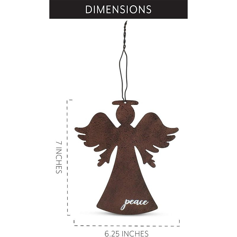 AuldHome Design Rustic Angel Christmas Ornaments (Set of 2, Rust Color); Metal Farmhouse Christmas Decorations