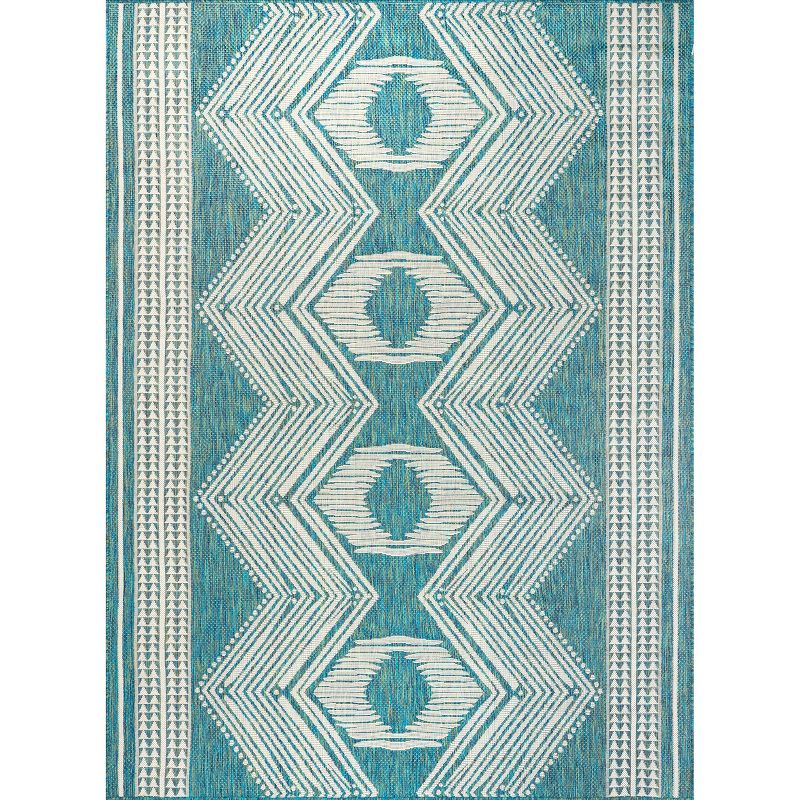 nuLOOM 5' x 8' Outdoor Geometric Area Rug, Stain Resistant, Weather Resistant, High Traffic, Patio, Balcony, Outside, Ranya Teal