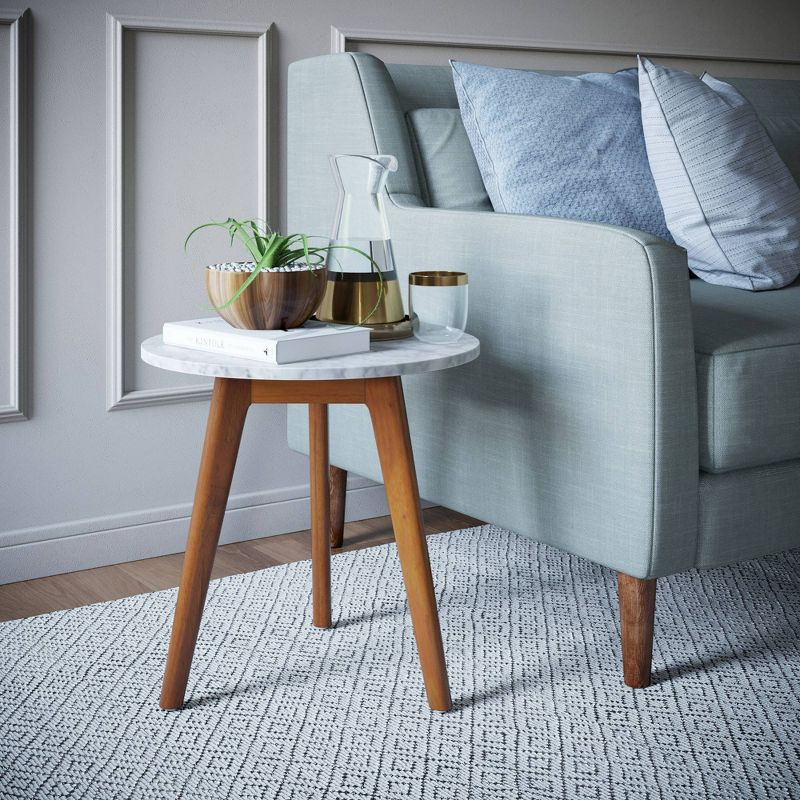 Solid Wood and Faux Marble Round Side Table - Nathan James