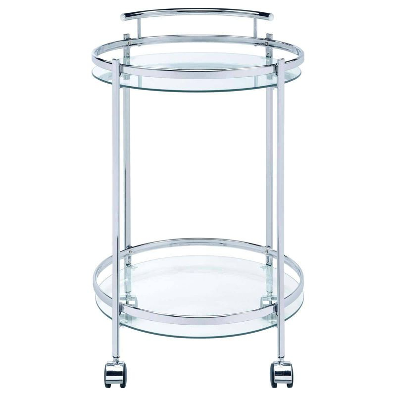 Coaster Chrissy Modern 2 Tier Round Glass Bar Cart Chrome