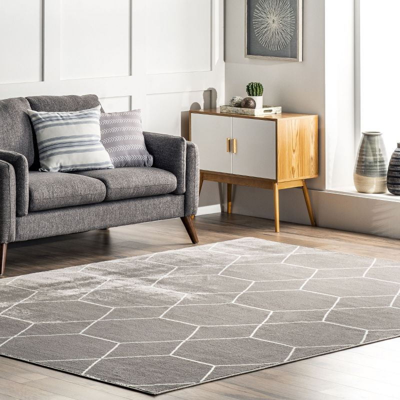 Nuloom Veronica Geometric 4x6 Indoor Area Rug for Living Room Bedroom Dining Room Kitchen, Grey/Ivory