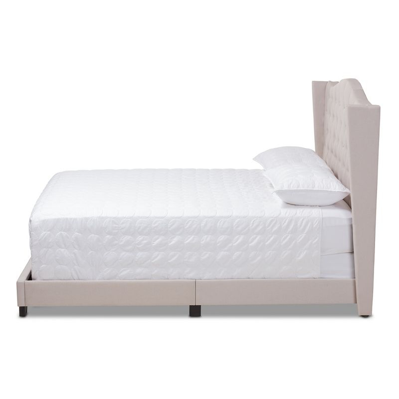 Baxton Studio Queen Alesha Bed Beige: Modern Contemporary Design, Engineered Wood Frame, Curved Winged Headboard