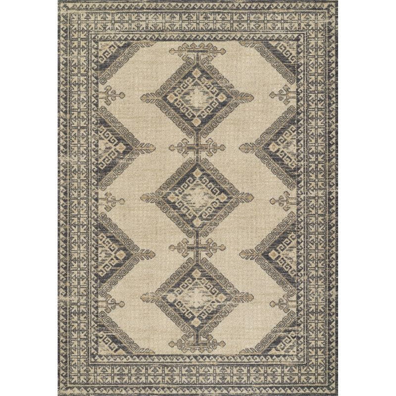 Momeni 2'x3' Anatolia Kez Medallion Machine Loomed Accent Rug Charcoal Gray: Wool & Nylon, Low Pile, Indoor Use