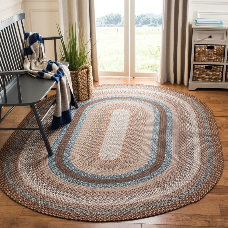 Braided BRD313 Hand Woven Area Rug - Brown/Multi - 6'x9' Oval - Safavieh.