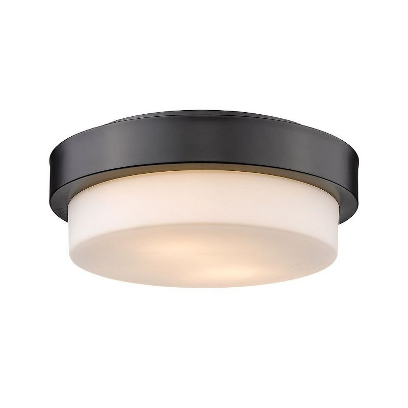Golden Lighting Multi-Family 11" 2-Light Flush Mount in Matte Black with Opal Glass