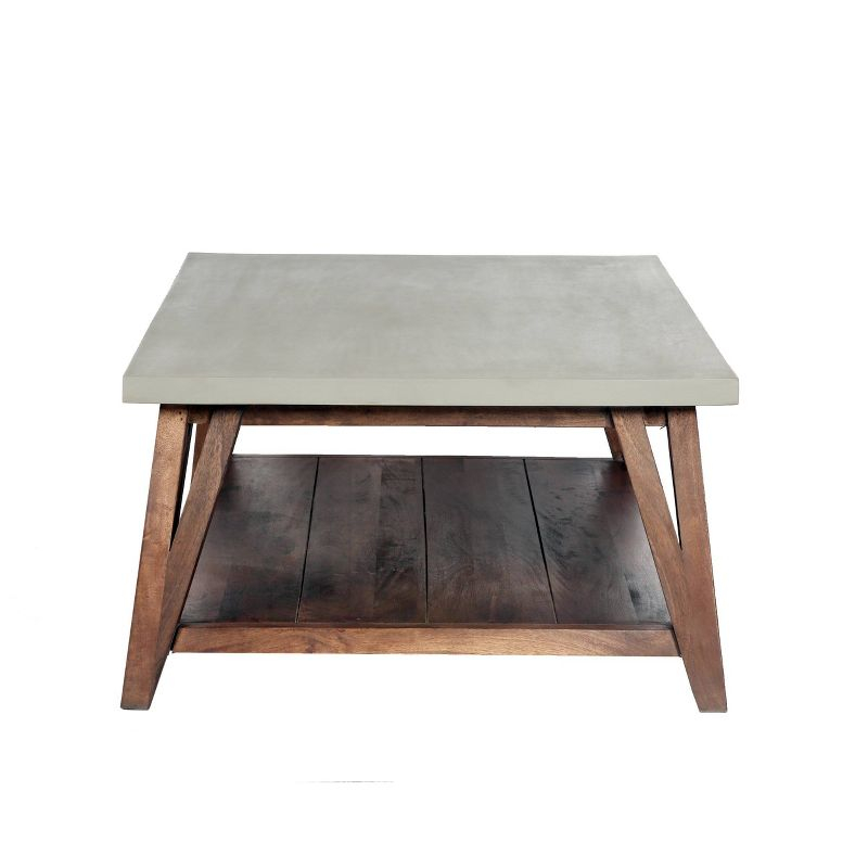 48" Brookside Coffee Table Concrete Coated Top and Wood Light Brown/Gray - Alaterre Furniture: Mid-Century Modern Design, Fixed Shelf