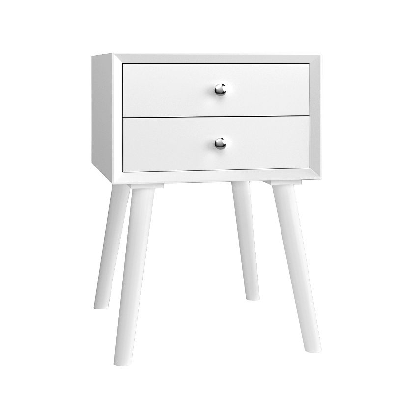 Costway End Table W/Drawers and Storage Wooden Mid-Century Accent Side Table Multipurpose for Bedroom Living Room Home Furniture Nightstand-White
