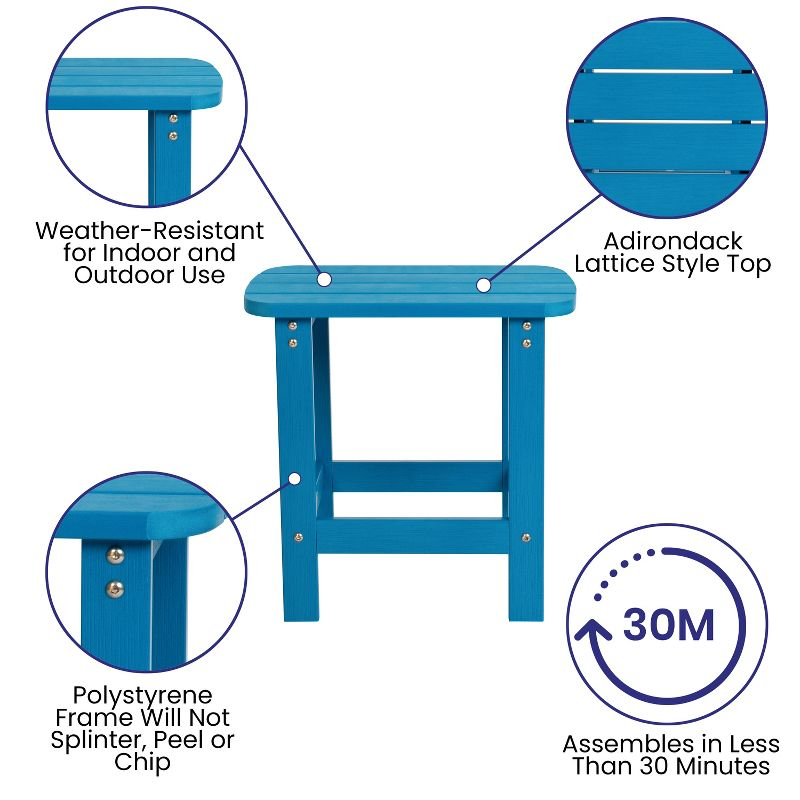 Flash Furniture Charlestown All-Weather Poly Resin Wood Adirondack Side Table in Blue