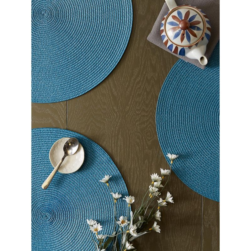DII Solid Woven Placemat Set 6 Piece, Storm Blue, 15" Dia