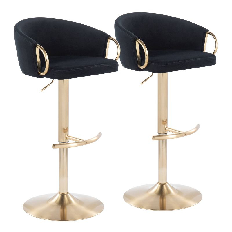 Set of 2 Claire Velvet/Steel Barstools Gold/Black - LumiSource: Swivel, Adjustable Height, Modern Design