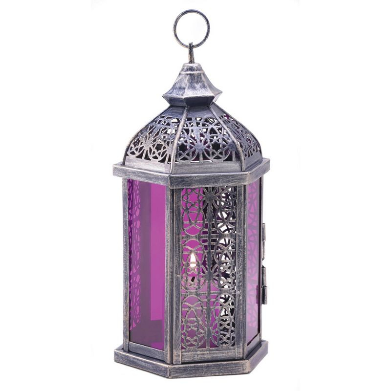 11.5" Metal Enchanted Outdoor Lantern Purple - Zingz & Thingz: Tabletop Candle Spike Holder, Fits Tealight