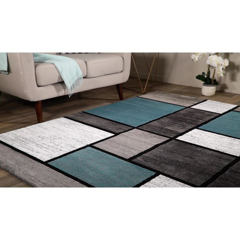 World Rug Gallery Contemporary Modern Boxed Color Block Blue Gray 2'x3' Area Rug