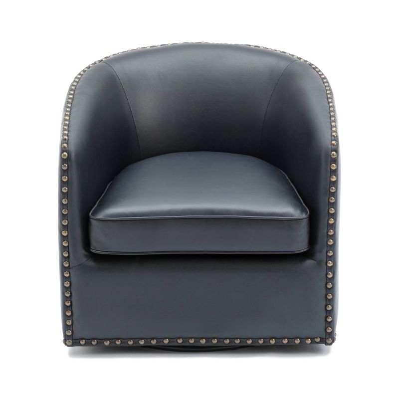 Comfort Pointe Tyler Swivel Arm Chair Midnight Blue: Upholstered, Nailhead Trim, Foam Filled, Wood Frame