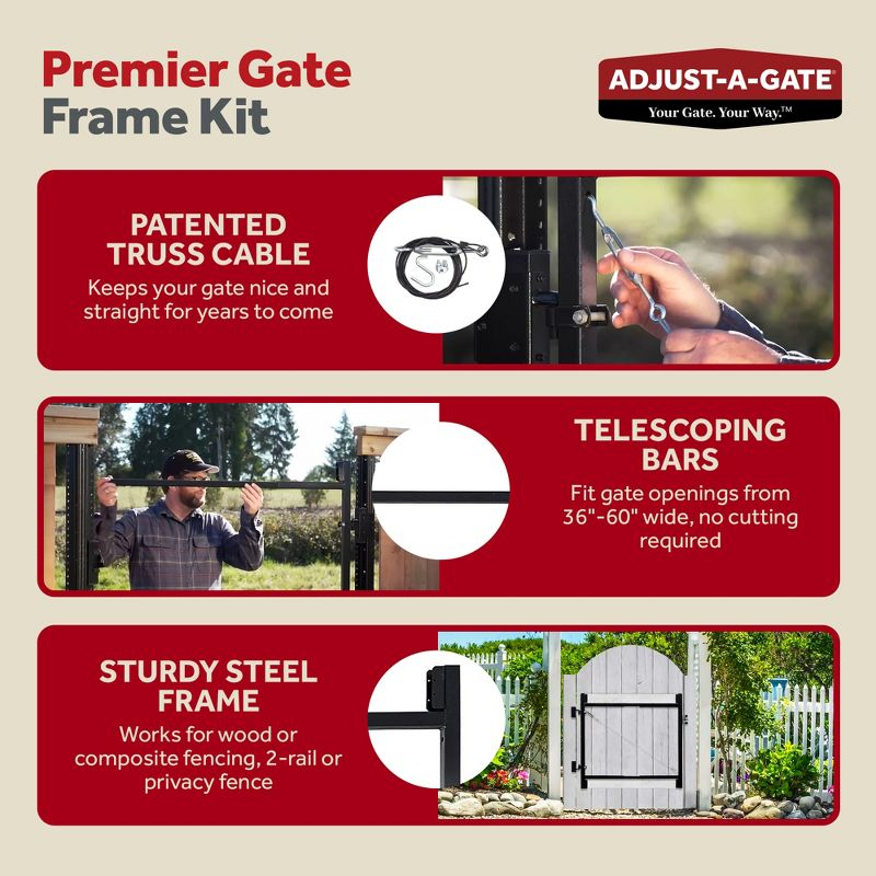 Adjust-A-Gate Adjustable Heavy Duty Steel Frame Anti Sag Gate Building Repair Kit, 36 to 60 Inches Wide Opening Up To 4 Feet High Fence