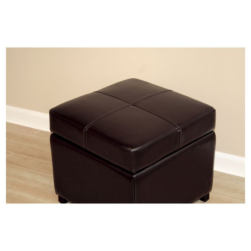 Full Leather Storage Cube Ottoman Dark Brown - Baxton Studio: Safety Hinge, No Assembly Required