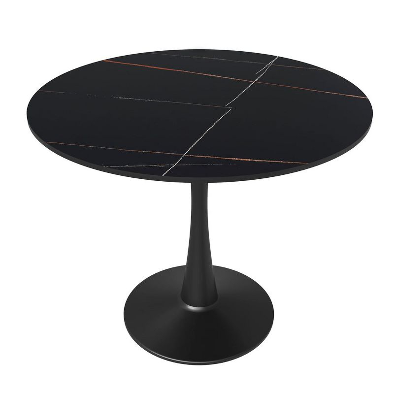LeisureMod Bristol 31" Round Dining Table – Sintered Stone Top Accent Café Table & Sturdy Steel Black Pedestal Base for Kitchen and Small Spaces