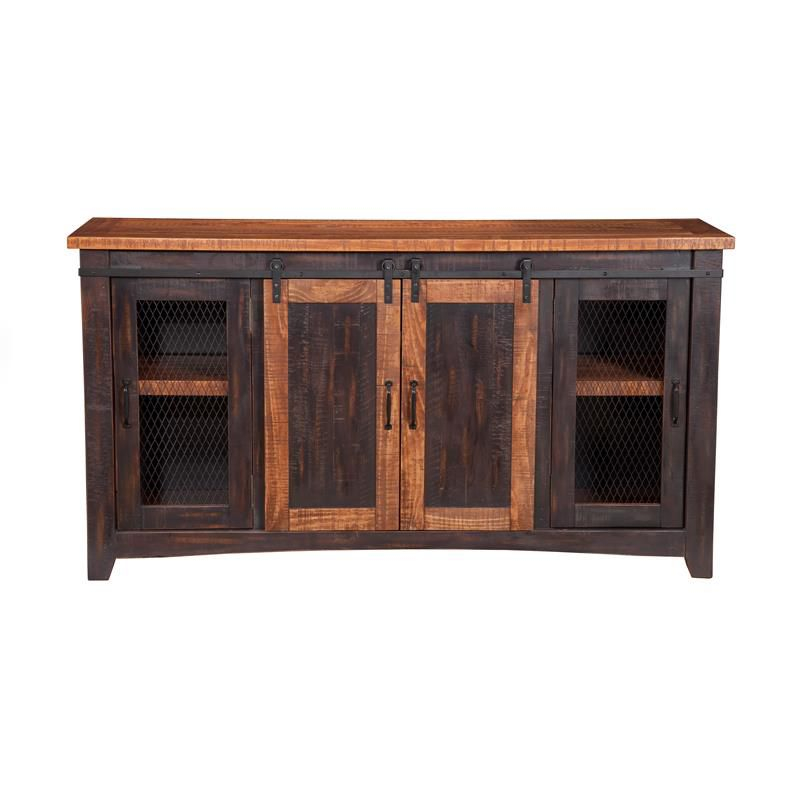 Santa Fe 65" Solid Wood TV Stand Antique Black and Honey - Martin Svensson Home