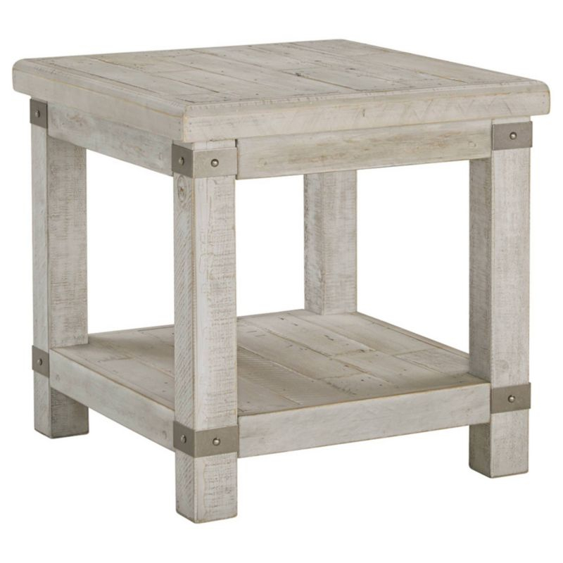 Carynhurst Rectangular End Table White - Signature Design by Ashley: Farmhouse Style, Distressed Finish, Storage Shelf